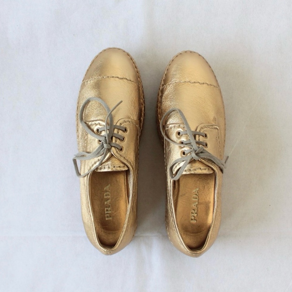 PRADA GOLD LEATHER PLATFORM
ESPADRILLES SNEAKERS